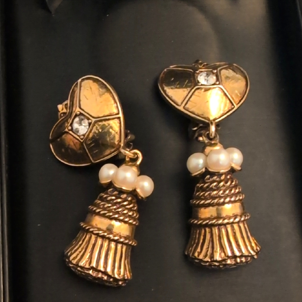 Gold Heart Tassel‎ Vintage  Earrings